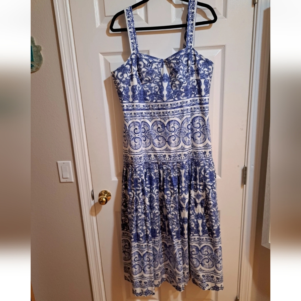 Antonio Melani Women's Sundress Italian Majolica Tile Print Size 14